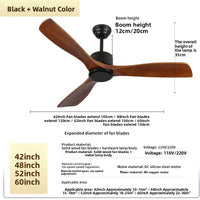 Vintage Solid Wood Ceiling Fan with Remote Control