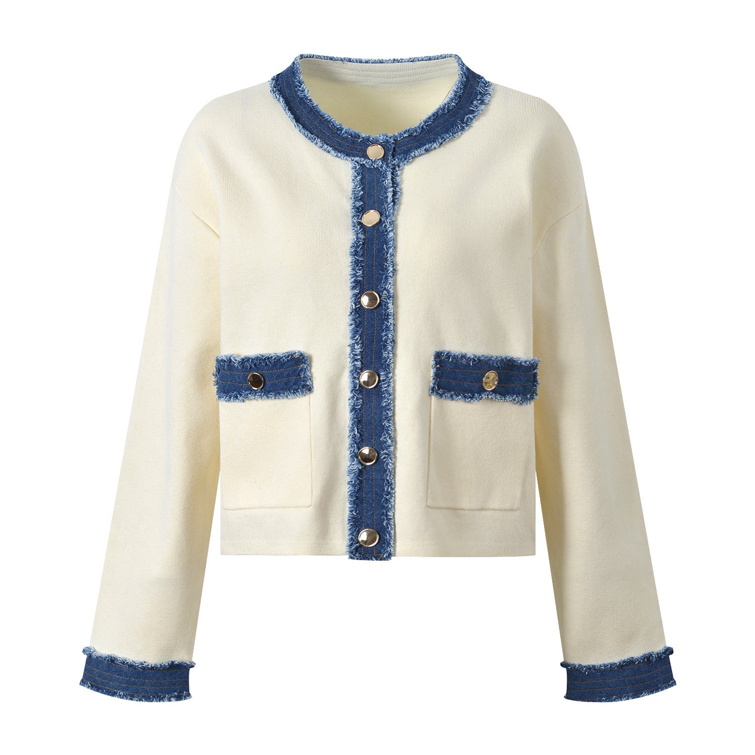 Patchwork denim fringed coat