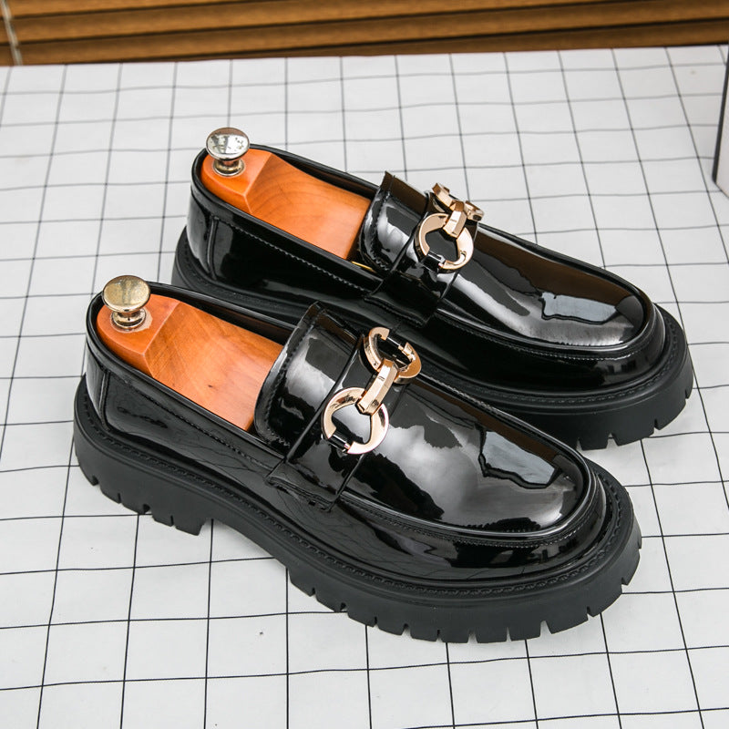 Men's Business Casual Loafers Slip-on Thick Sole Leather Shoes