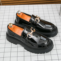 Men's Business Casual Loafers Slip-on Thick Sole Leather Shoes