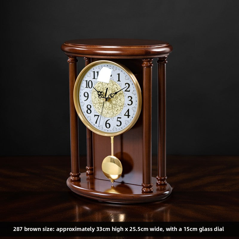 Solid Wood Desk Clock, Silent Living Room Table Clock