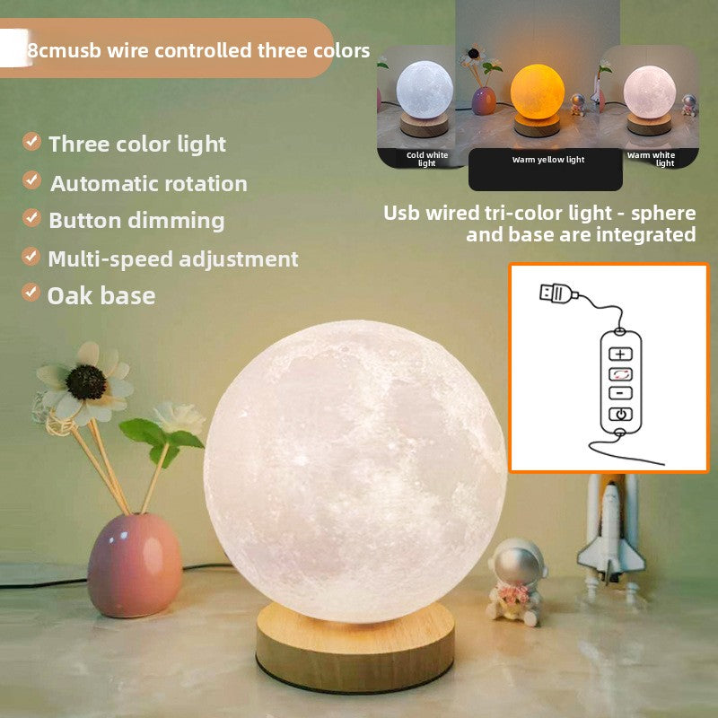 3 Color Moon Lamp Touch Rotating Night Light Bedside Table Lamp