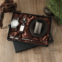 Quartz vintage-style watch strap, wallet, tie, perfume, and cufflinks