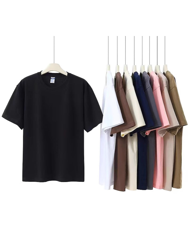 Men's and women's loose-sleeved round-neck pure cotton short-sleeved T-shirts