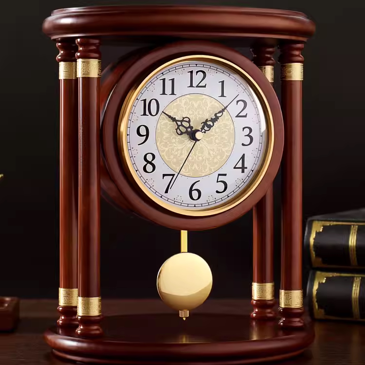 Solid Wood Desk Clock, Silent Living Room Table Clock