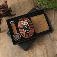 Quartz vintage-style watch strap, wallet, tie, perfume, and cufflinks