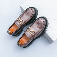 Men's Business Casual Loafers Slip-on Thick Sole Leather Shoes