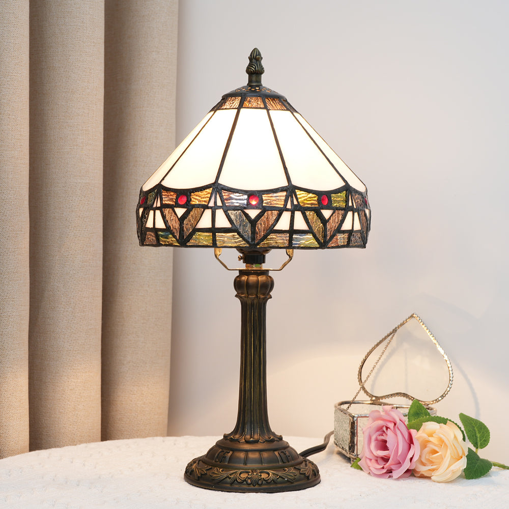 20cm Tiffany Stained Glass Table Lamp Simple European Retro White Roman Bedroom Bedside Desk Lamp