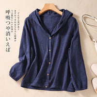 Cotton and Linen Shirts for Women in Spring and Autumn, Large Size Loose Shirts for Plus-Size Women, Hooded Cardigans, Long-Sleeved Tops, Casual and Versatile