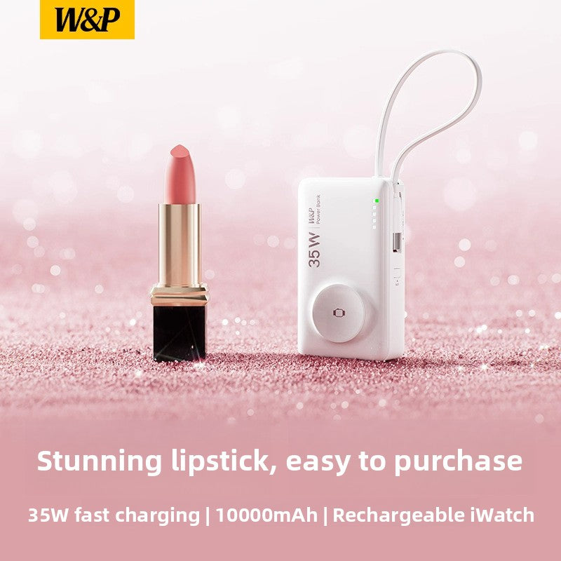 Portable 35W Fast Charging Power Bank with Built-in Cable