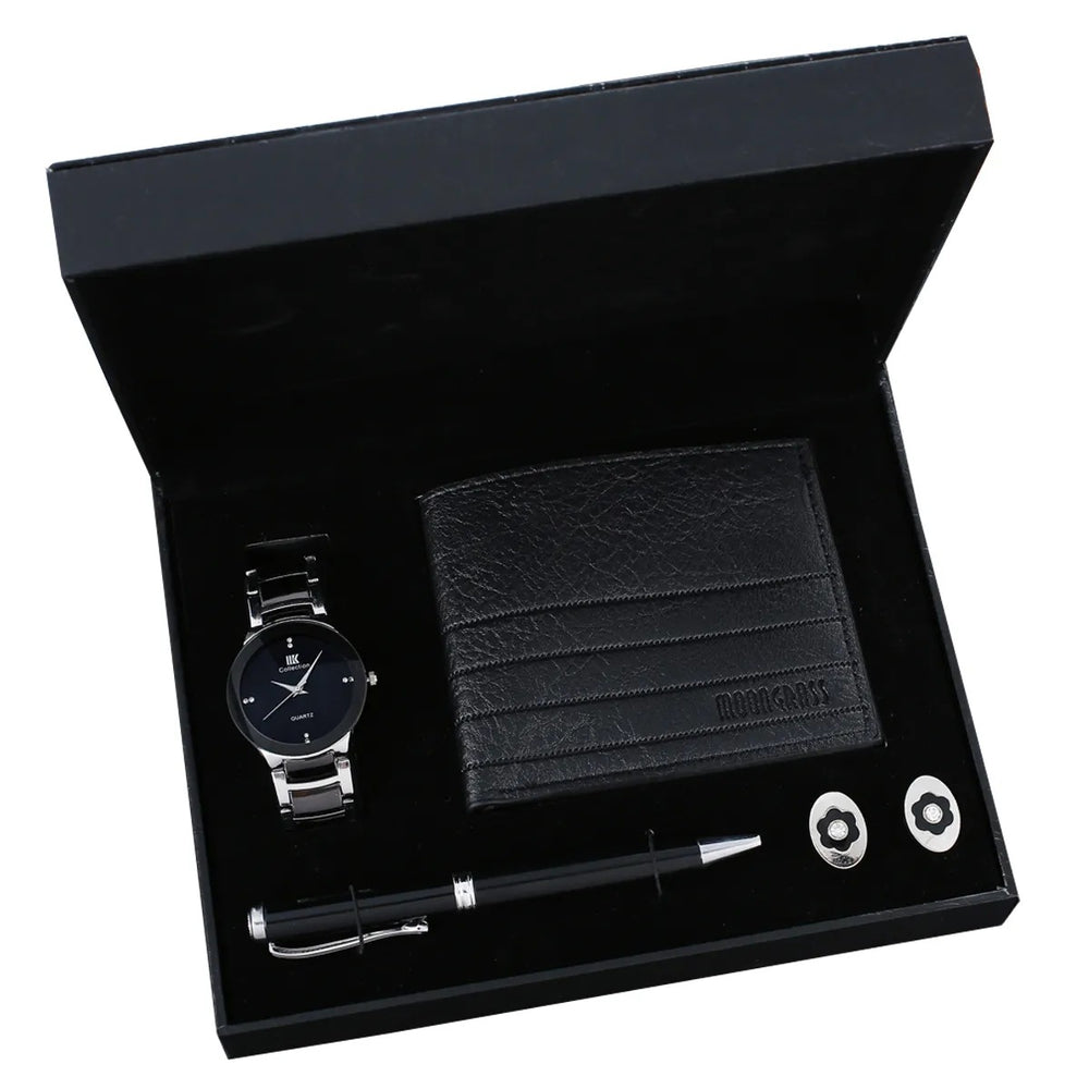 Quartz vintage-style watch strap, wallet, tie, perfume, and cufflinks
