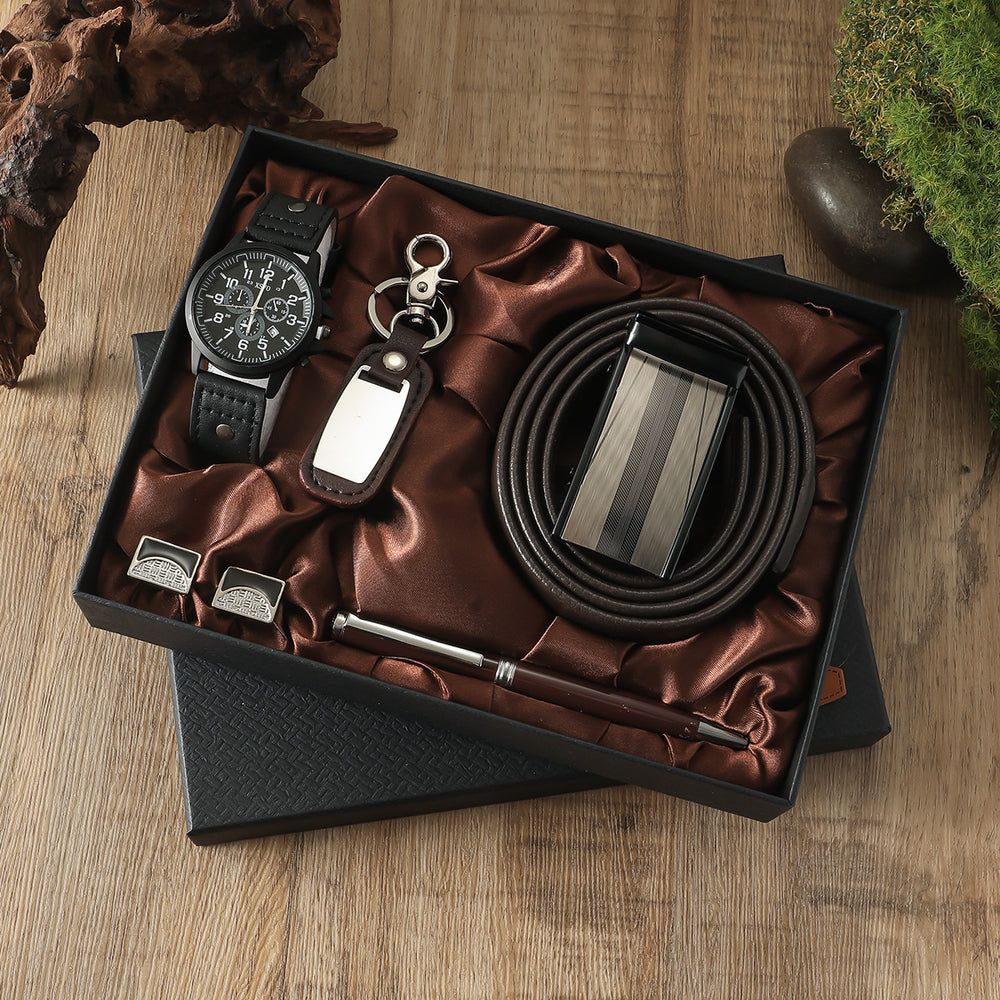 Quartz vintage-style watch strap, wallet, tie, perfume, and cufflinks