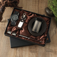 Quartz vintage-style watch strap, wallet, tie, perfume, and cufflinks