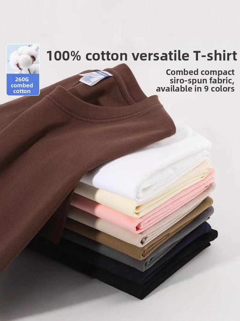 Men's and women's loose-sleeved round-neck pure cotton short-sleeved T-shirts