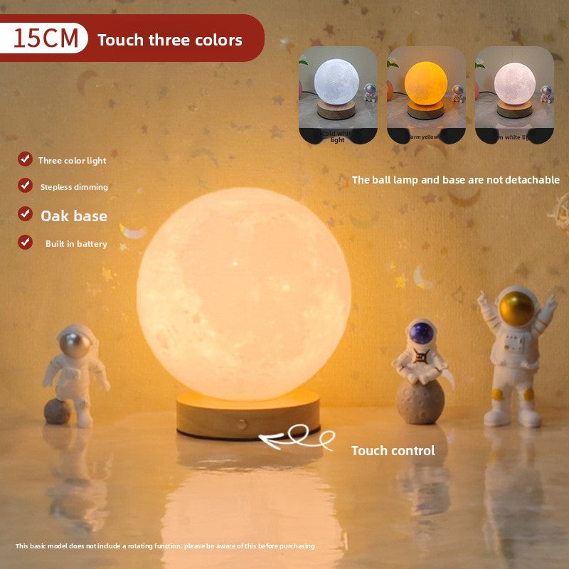 3 Color Moon Lamp Touch Rotating Night Light Bedside Table Lamp