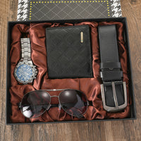 Quartz vintage-style watch strap, wallet, tie, perfume, and cufflinks