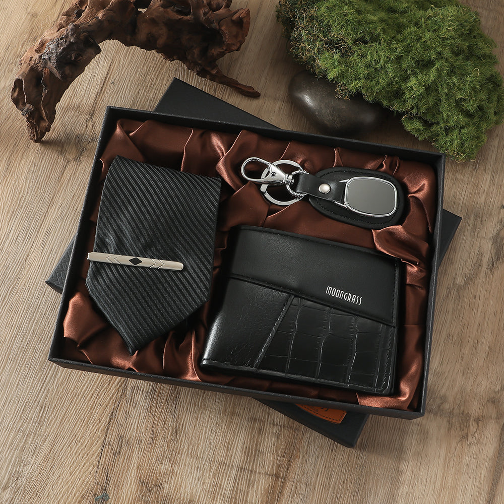 Quartz vintage-style watch strap, wallet, tie, perfume, and cufflinks