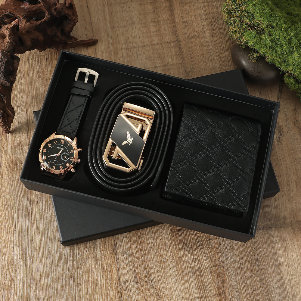 Quartz vintage-style watch strap, wallet, tie, perfume, and cufflinks