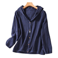Cotton and Linen Shirts for Women in Spring and Autumn, Large Size Loose Shirts for Plus-Size Women, Hooded Cardigans, Long-Sleeved Tops, Casual and Versatile