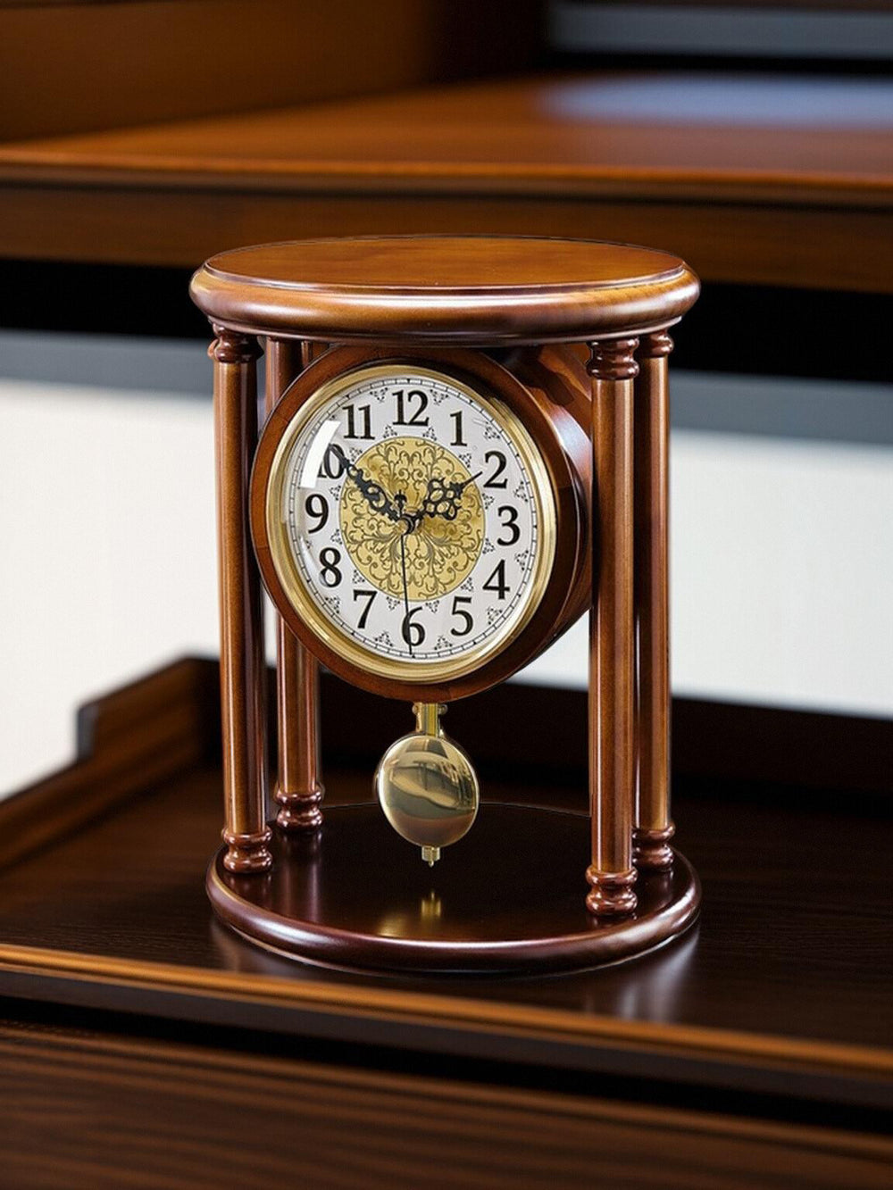 Solid Wood Desk Clock, Silent Living Room Table Clock
