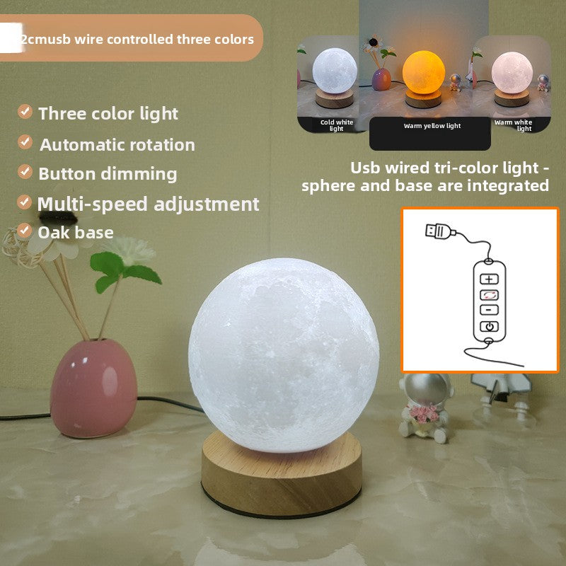 3 Color Moon Lamp Touch Rotating Night Light Bedside Table Lamp