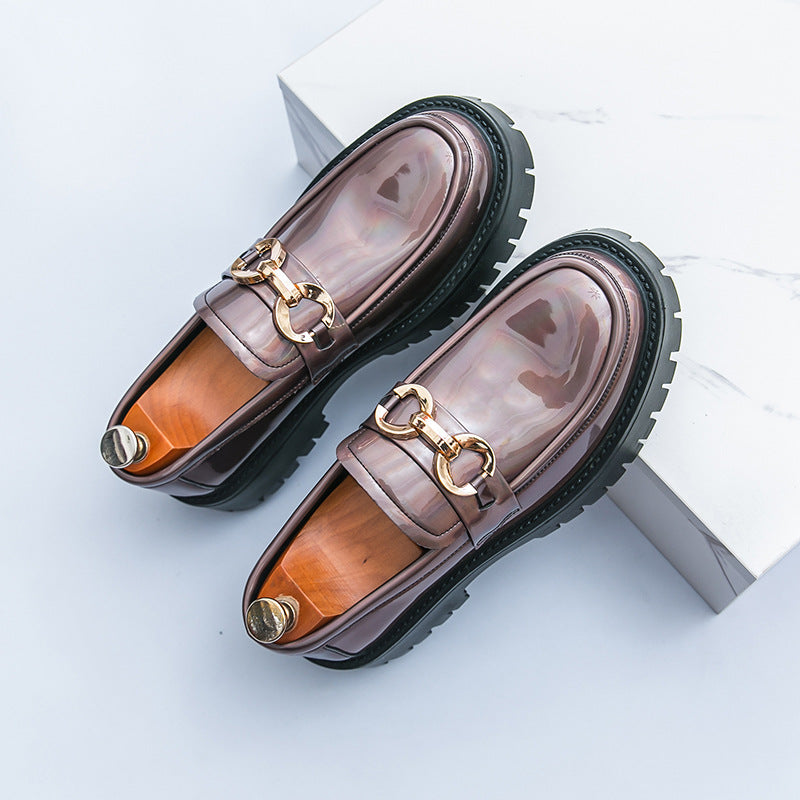 Men's Business Casual Loafers Slip-on Thick Sole Leather Shoes