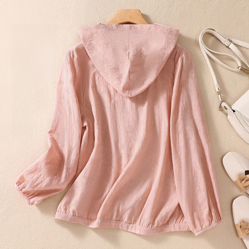 Cotton and Linen Shirts for Women in Spring and Autumn, Large Size Loose Shirts for Plus-Size Women, Hooded Cardigans, Long-Sleeved Tops, Casual and Versatile