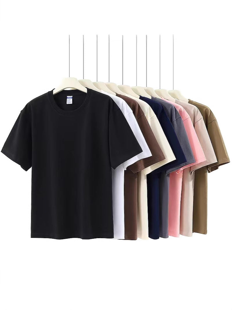 Men's and women's loose-sleeved round-neck pure cotton short-sleeved T-shirts